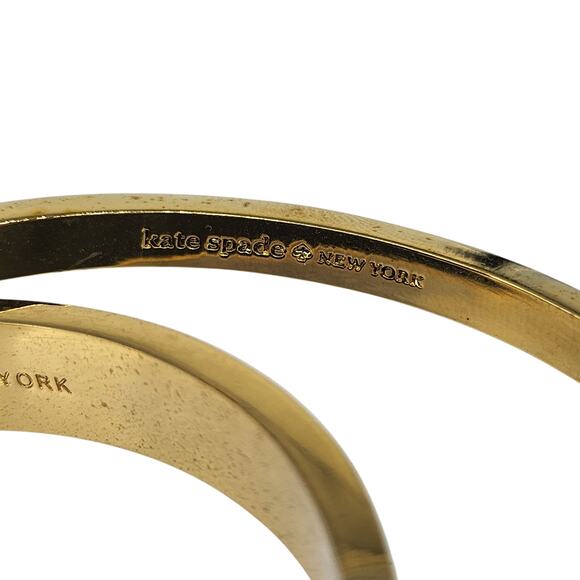 Kate Spade Bracelet Set of 2 Bangles Gold Black White Rhinestone Spade Sparkly - Picture 9 of 16